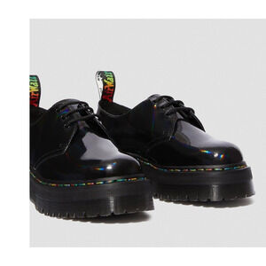 Dr. Martens 1461 Quad Rainbow Patent Platform Shoes black size 7 ladies 6 Men